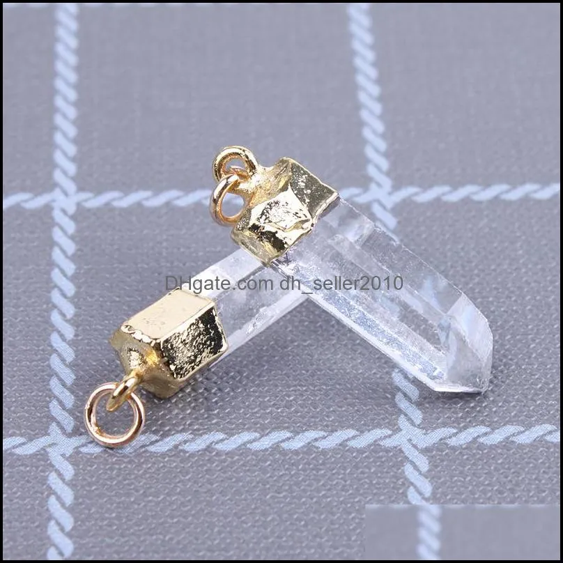 Natural White Crystal Column Charms Gold Plated Manual Diy Necklace Accessories Fashion Geometry Pendants 4 5ys B3