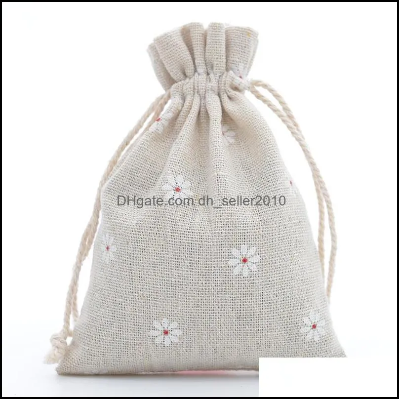 Printing Linen Jewelry Pouches White Daisy Drawstring Packaging Bags Candy Ornaments Storage Bag 10*14cm 0 41yw T2