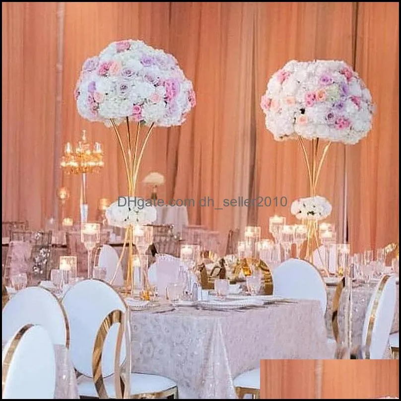 10PCS/LOT Vases Gold Flower Stands Metal Road Lead Wedding Welcome For Event Banquet DecorationParty