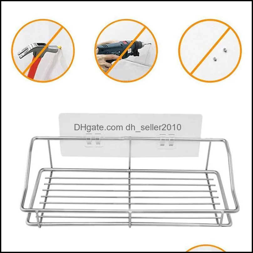 Shelf Organizer Kitchen Rack With Traceless Transparent Adhesive No Drilling Stainless Steel