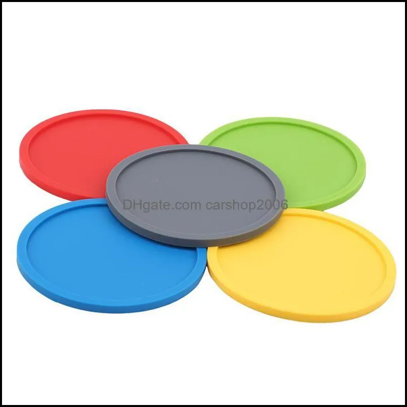 Drink Coasters Set Of 8 Non-Slip Round Household Silicone Black Soft Sleek And Durable Easy To Clean Multicolor