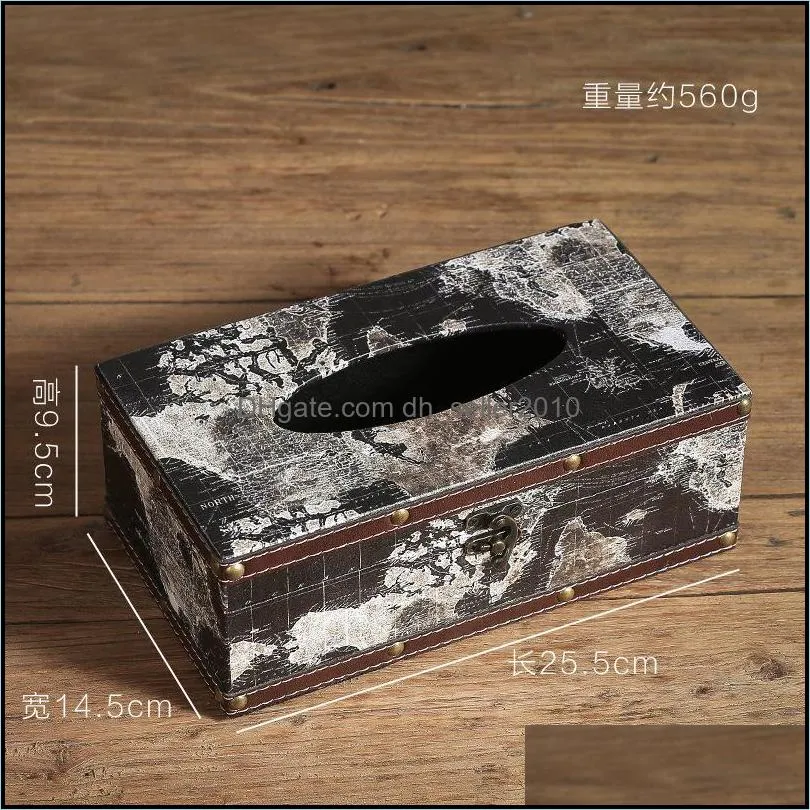 Retro Creative Container Design Iron Box Home Car Napkin Paper Wood Towel Storage Case Decor