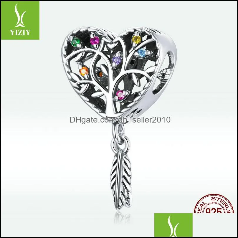 Silver Tree of Life Charm for Original Bracelet Real 925 Sterling Silver Colorful CZ Jewelry Making beads Women 2014 Q2