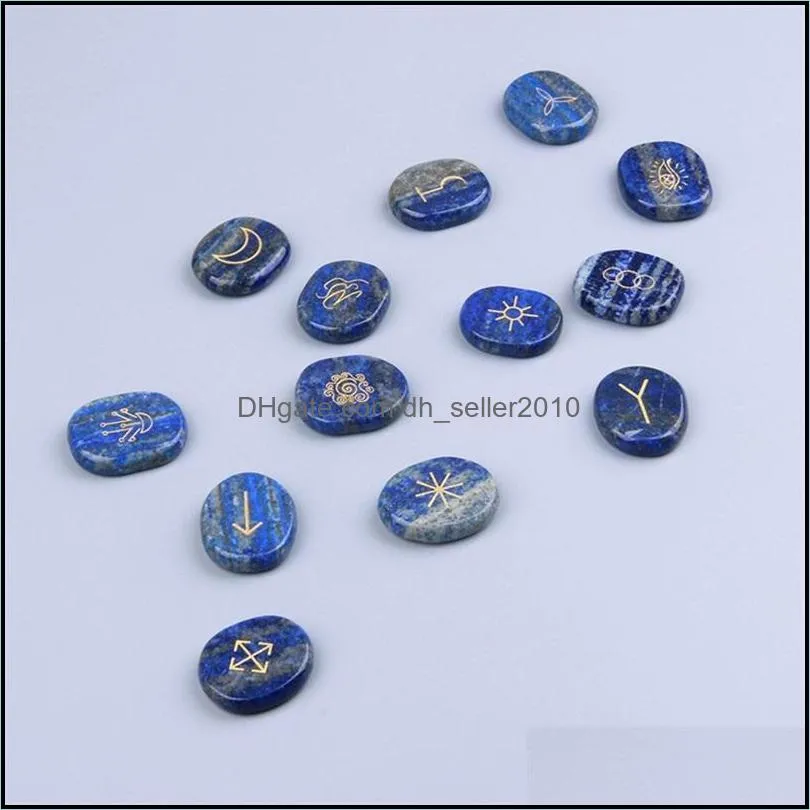 Natural Witches Runes Stones Set of 13 ,Healing Crystal with Engraved Gypsy Reiki Symbols for Meditation Divination 1981 T2