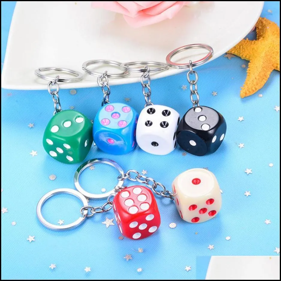 cute colorful dice key chains rings resin keychain keyfob for men women car handbags wallet accessories creative gift jewelry219f