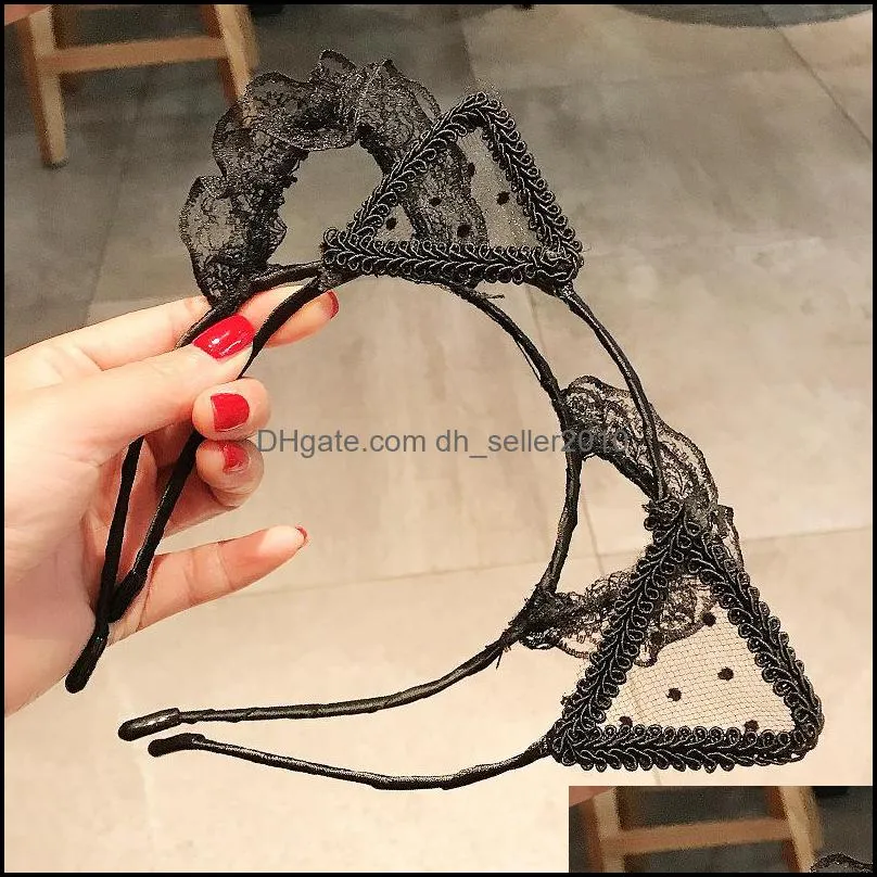 Sexy Lace Headband Cute Cat Ears Bow Small Bell Hair Hoop Women Fashion Accessories Hairs Band Black 2 5dq N2