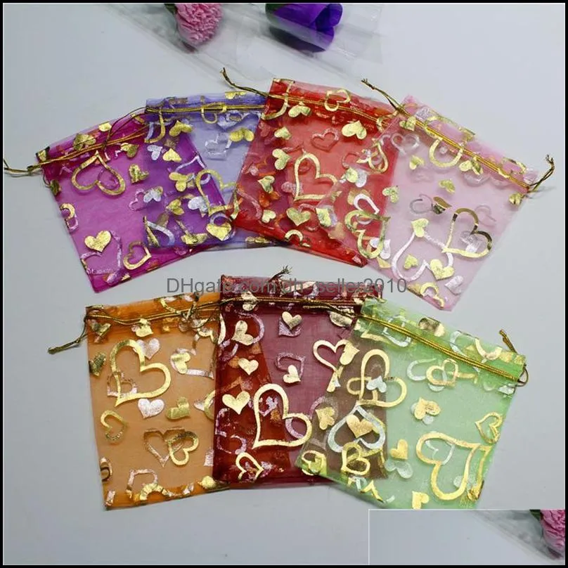 11 colors 7X9cm Open Gold Silver Heart Small Organza Bags Jewelry Gift Pouches Candy Bag Jewelry Pouches, Bags 500pcs 212 T2