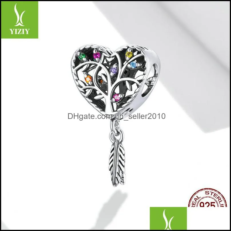 Silver Tree of Life Charm for Original Bracelet Real 925 Sterling Silver Colorful CZ Jewelry Making beads Women 2014 Q2
