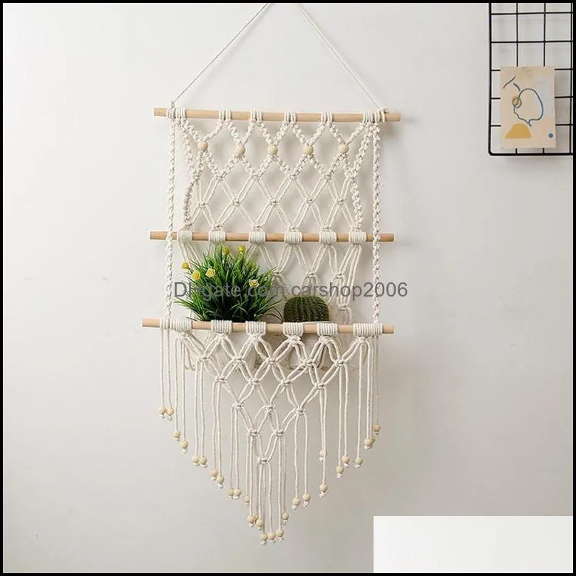 Tapestries Macrame Magazine Holder Hand-Woven Planter Basket Wall Hanging Tapestry Plant Organizer Farmhouse Home Room Decor #W0