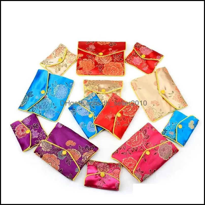 Silk Satin Pouch Bag Snap Button Brocade Embroidery Flower Jewelry Gift Bags Coin Purse Gift Storage 1 68xy M2