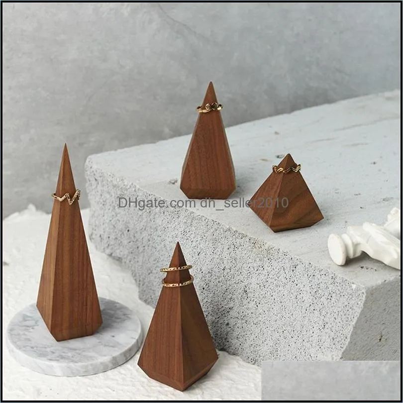 Jewelry Pouches Bags Natural Wood Cone Rings Holder Display Stand Organizer Finger Ring Storage Rack