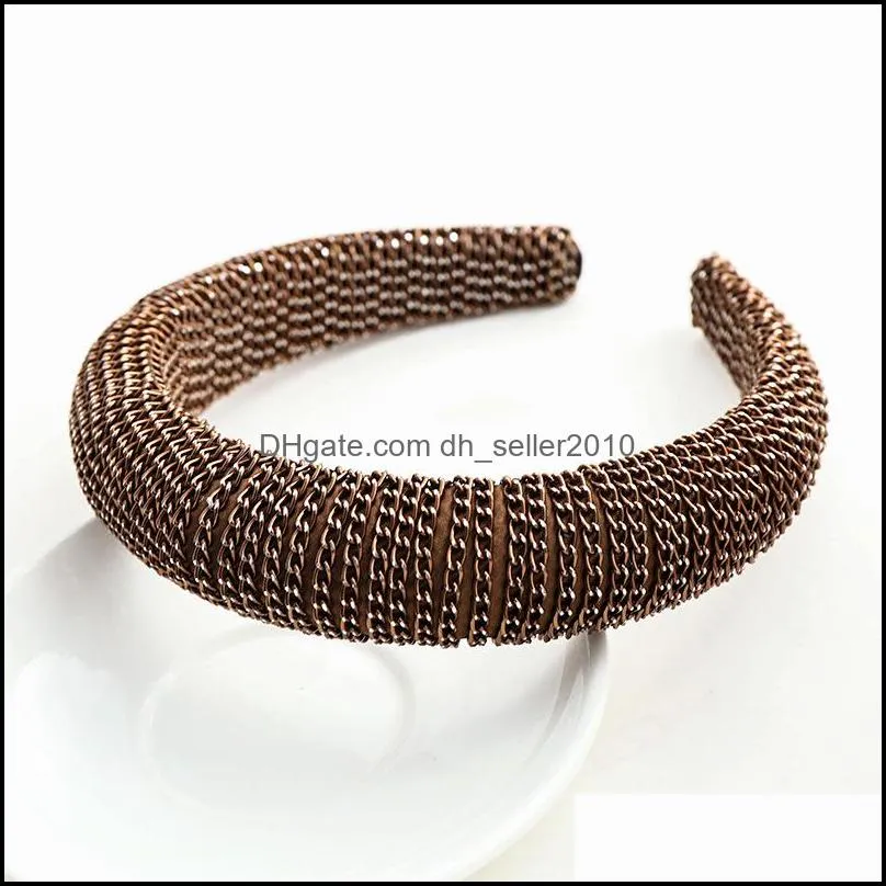 Metal Chain Winding Headbands for Women Sponge band Bezel Hoop Europe Female Fashion Hair Accessories 3784 Q2