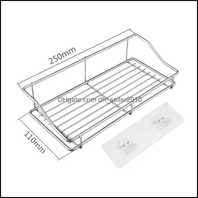 Shelf Organizer Kitchen Rack With Traceless Transparent Adhesive No Drilling Stainless Steel