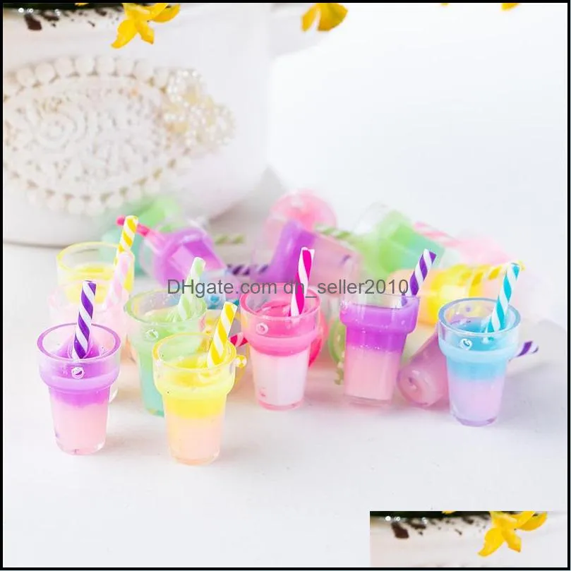 Acrylic Transparent Glass Cup Charms 10Pcs/set Fruits Sundae Colour DIY Earrings Necklace Charm Kids Women Jewelry Findings Components 6 8xy