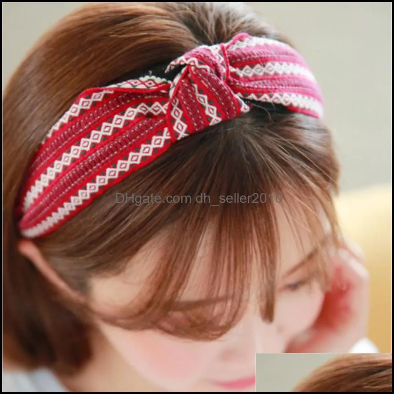 Chic Wide Woven Tape Hairbands face washing Korean Hair Accessory Fashion Sweet Center Knotted Headbands for Women and Girls 3785 Q2
