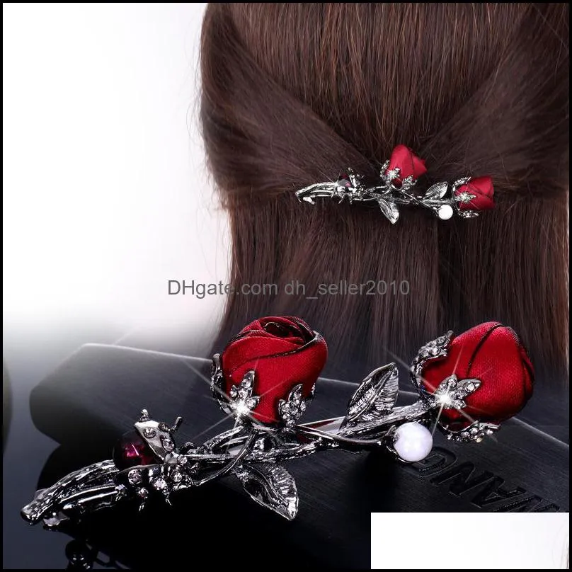 Girls Rose Crystal Rhinestone Hairpin Barrettes Jewelry Women Fashion Alloy Horsetail Clip Multicolor Hair Accessories New Pattern 4yd