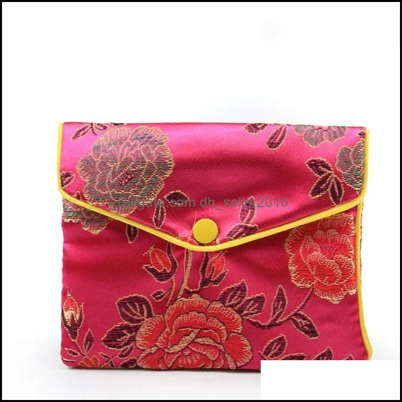 Silk Satin Pouch Bag Snap Button Brocade Embroidery Flower Jewelry Gift Bags Coin Purse Gift Storage 1 68xy M2