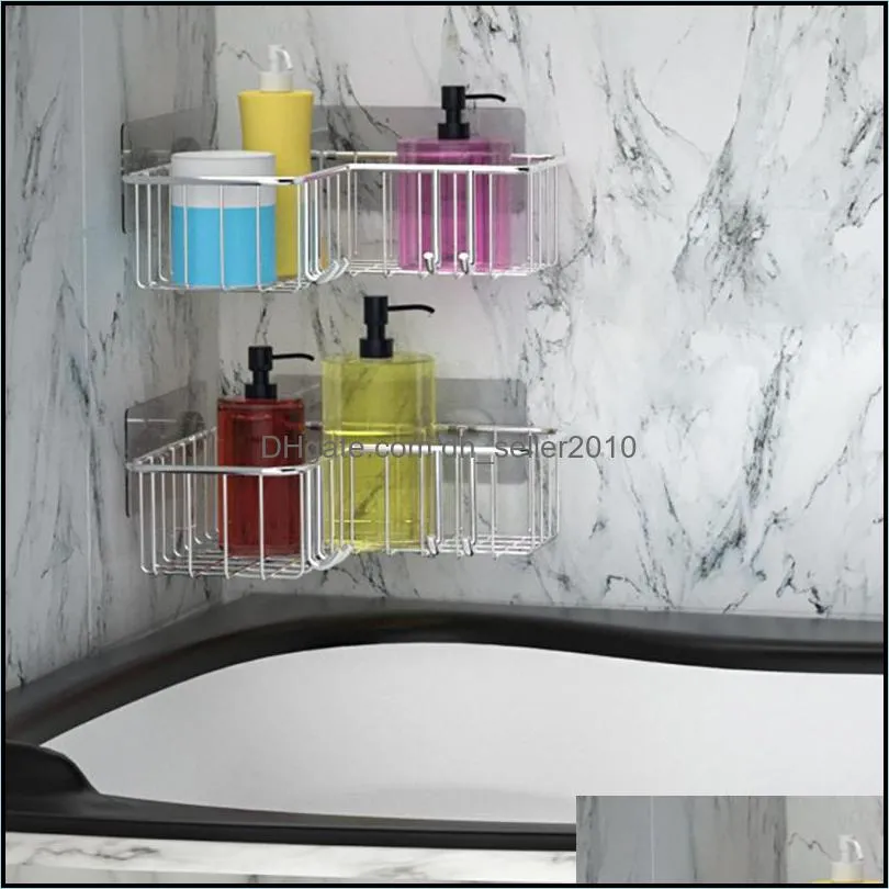 Stainless Steel Shelf Organizer Corner Shower Caddy Bath Hooks Kitchen Toilet Wall Hanging Rack