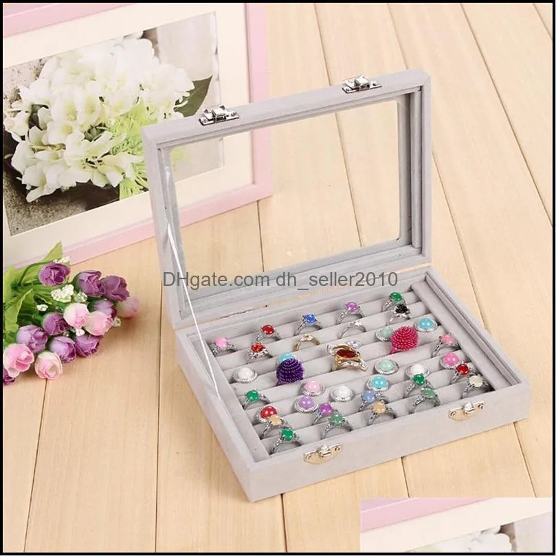 7 Color Velvet Glass Ring Earring Jewelry Display Organizer Box Tray Holder Storage Box T200917 873 Q2