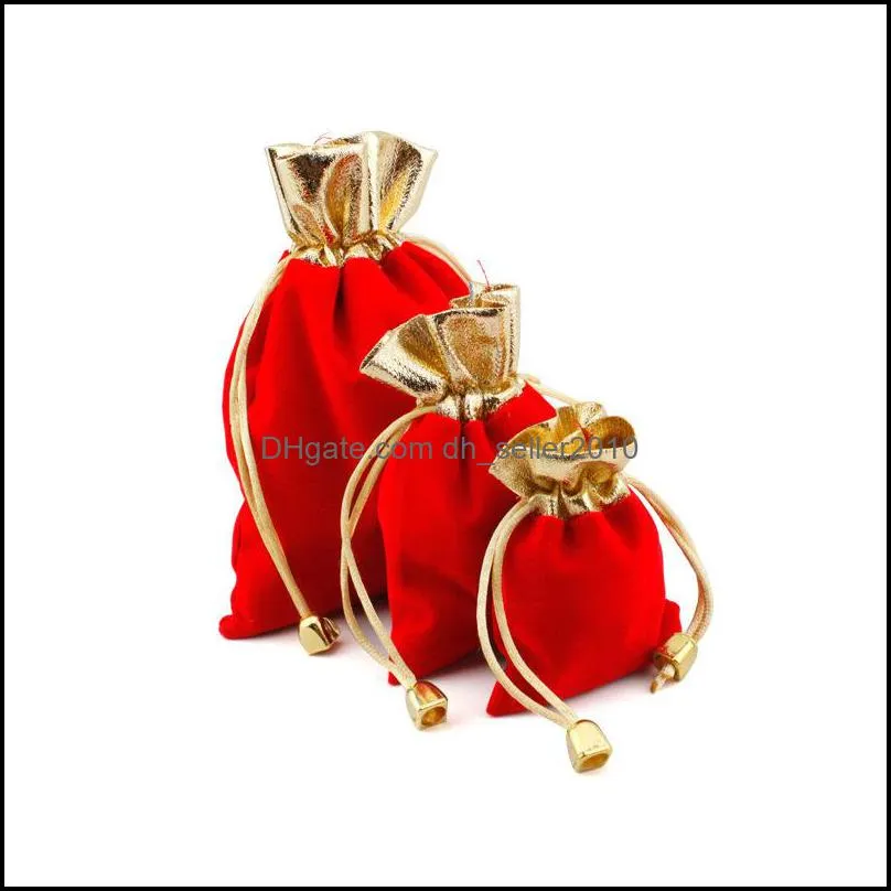 RED 100pcs/lot 7x9cm 9x12cm Velvet Beaded Drawstring Pouches Jewelry Gift Pouch drawstring Bags For Wedding favors