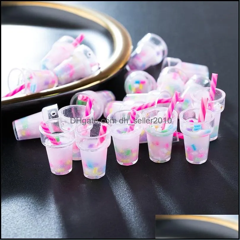 Acrylic Transparent Glass Cup Charms 10Pcs/set Fruits Sundae Colour DIY Earrings Necklace Charm Kids Women Jewelry Findings Components 6 8xy