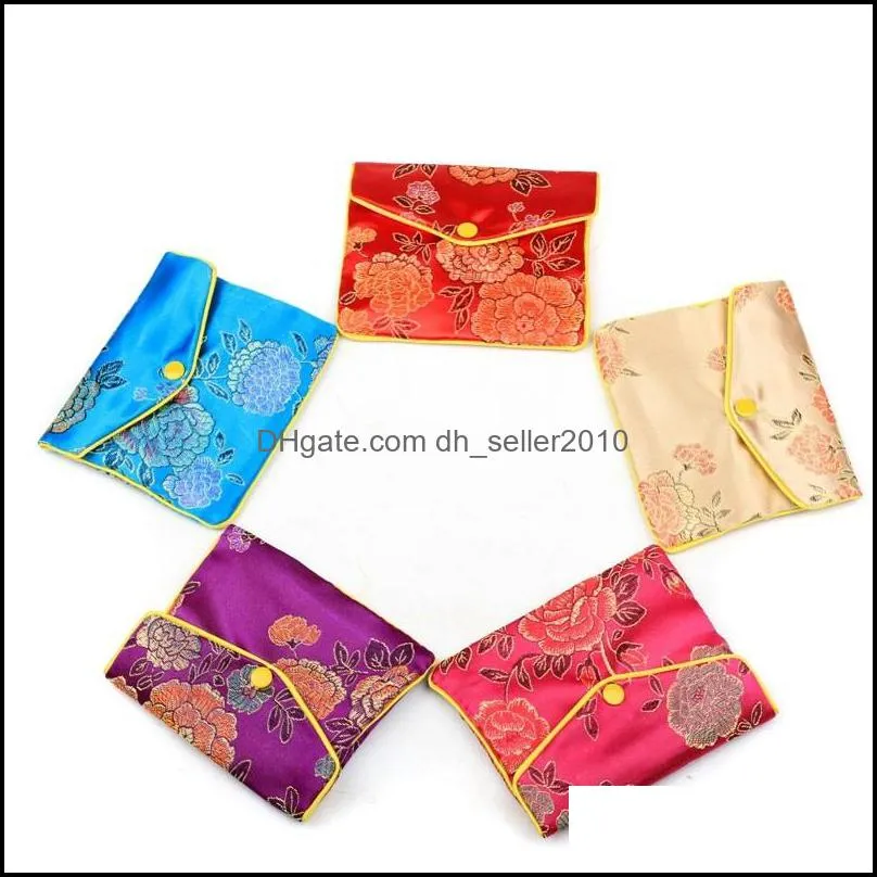 Silk Satin Pouch Bag Snap Button Brocade Embroidery Flower Jewelry Gift Bags Coin Purse Gift Storage 1 68xy M2