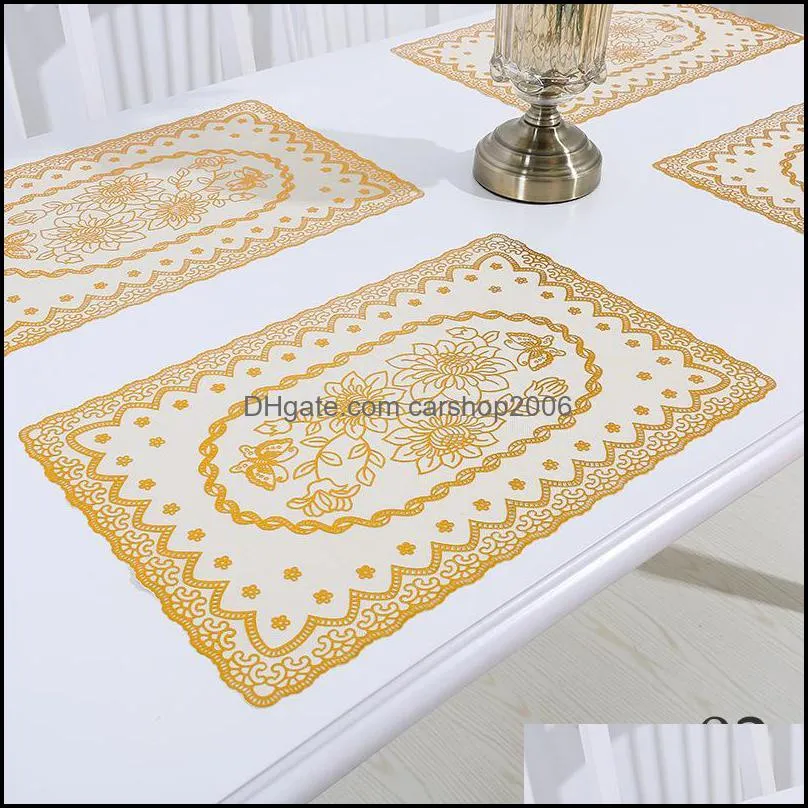 Oval Lace PVC Gold Plastic Table Place Mat Pad Cloth Cup Wedding Dining Tea Coffee Placemat Mug Doily Drink Kitchen