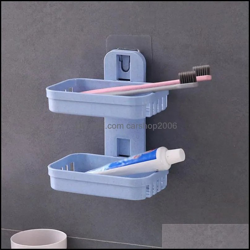 Wall-mounted Soap Rack Suction Up Box Holder Shower Dish Plate Tray Case