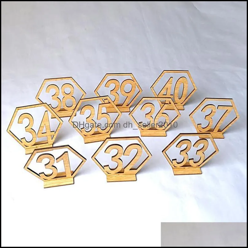 1-40 Hexagon Wooden Table Numbers With Holder Base Wood Sign Seat Number For Wedding Banquet Seating AssignmentParty