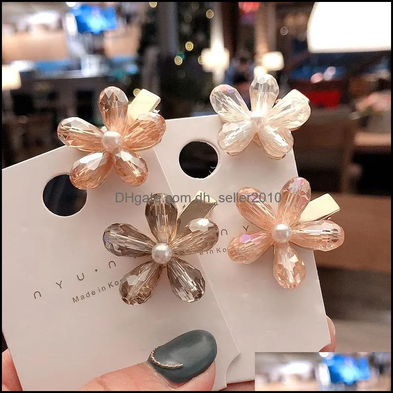 Korea Crystal Flower Pearl Hair Clip for Girls Women Geometric Duckbill Barrette Hairpin Hair Accessories Jewelry Gift 2916 Q2