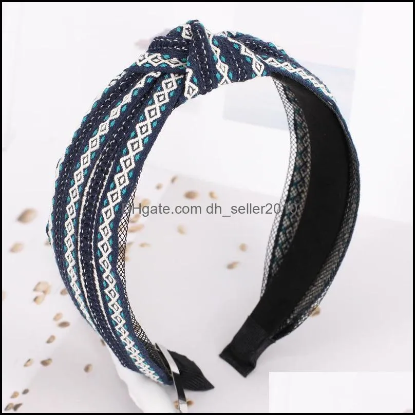 Chic Wide Woven Tape Hairbands face washing Korean Hair Accessory Fashion Sweet Center Knotted Headbands for Women and Girls 3785 Q2