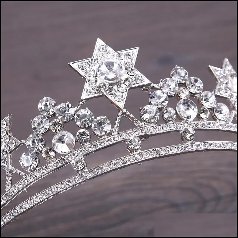 Clips Barrettes Jewelry Crown Rhinestone Tiara Bridal Wedding Star Headdress Handmade Crystal Hair Acc 546 Z2