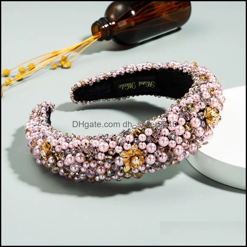 Rhinestone Headbands Sponge Baroque Hairband Pearl Flower Headband for Women Girls Full Diamond Hair Hoop Bling Hairs Jewelry 853 B3