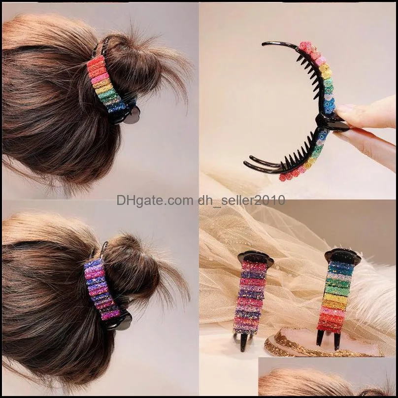 Rainbow Bow Hair Clips Women Candy Color Meatball Head Hairdresser Barrettes Black Sequins Jewelry Hairpin Accessory Cute 1 5qw M2