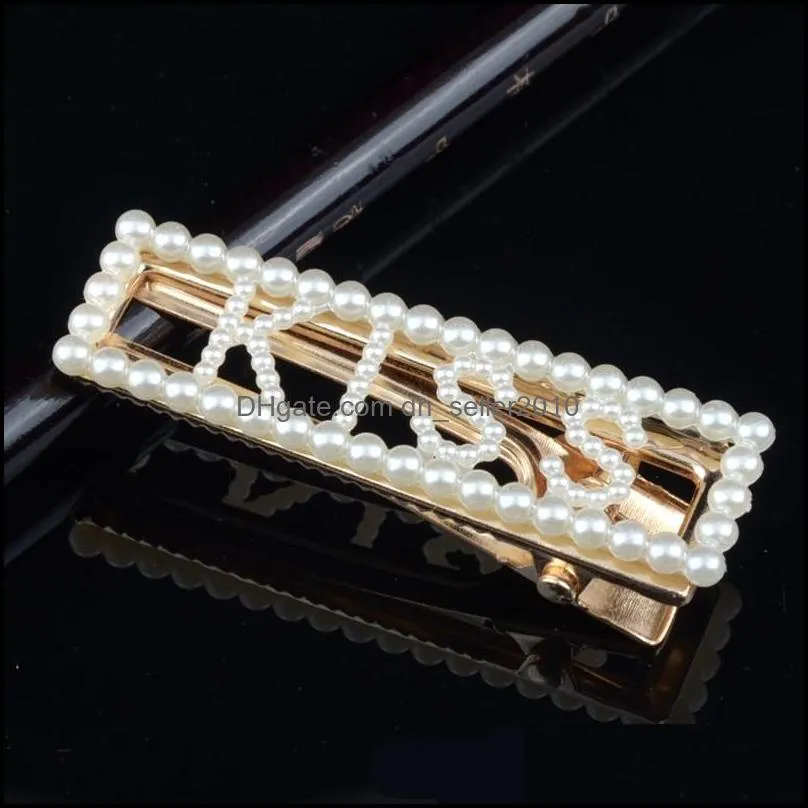 Pearl Crystal Hairpin Letter Cool Kiss Girls Hair Clips Barrettes Week Monday Sunday Hairs Fashion Jewelry for Women Girl 549 Z2