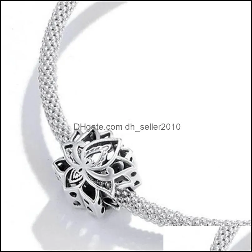 925 sterling silver Blooming Lotus Metal Charm fit Original Silver Bracelet Bangle girls DIY Jewelry beads gifts 1992 Q2