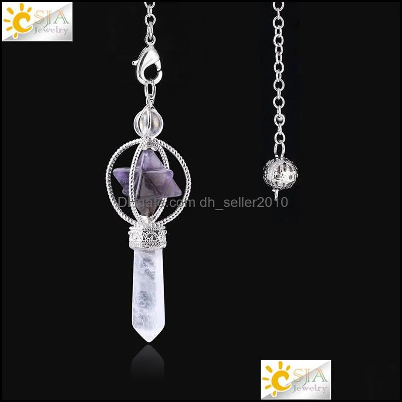 Merkaba Dowsing Pendulum Quartz Natural Stone Crystal Pink Reiki Healing Pendule Pendant Pendulums for Radiesthesia 1676 V2