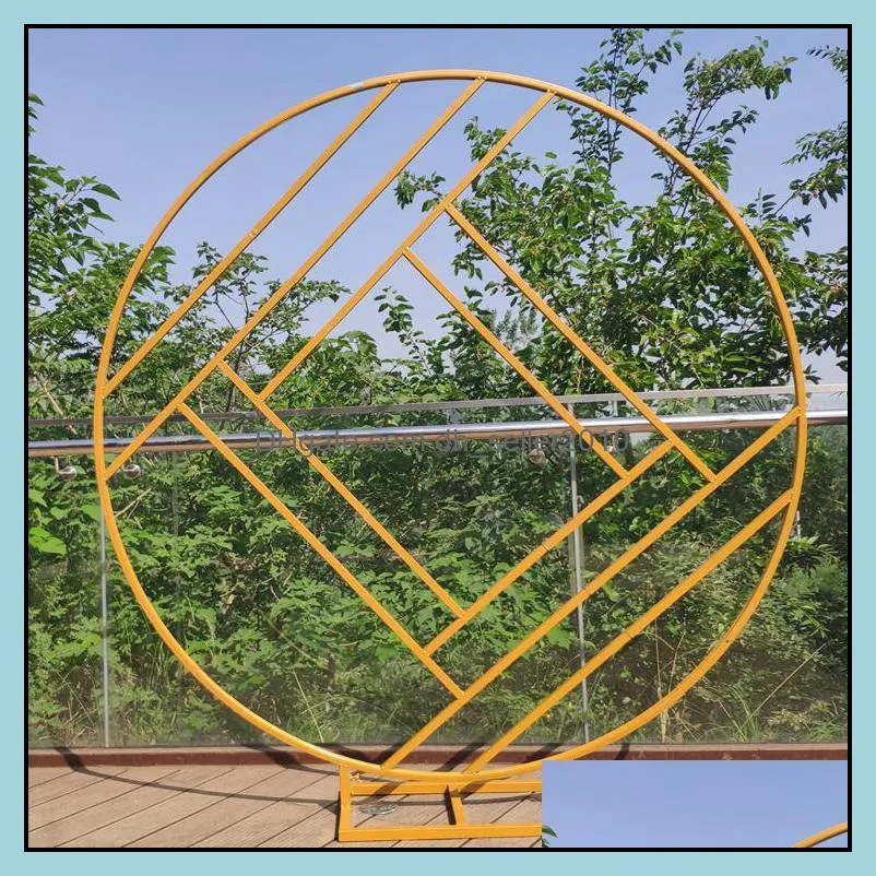 Round Iron Ring Arch Stand Wedding Props Background Frame Outdoor Flowers Geometric Diamond Display