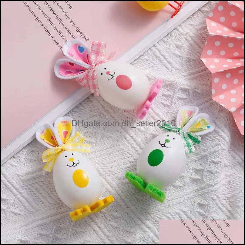 3pcs Easter Cute Egg With Bow Tie Simulation DIY Standing Gift For Kid Favor Inside Home DecoParty DecorationParty