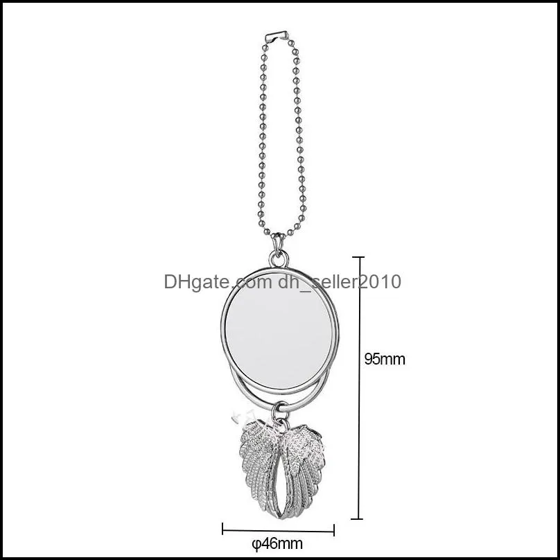 Plated Silver Metal Cars Ornaments Kirsite Hanging Charm Sublimation Blanks Angel Wing Circular Automobile Pendant 4 8mo J2