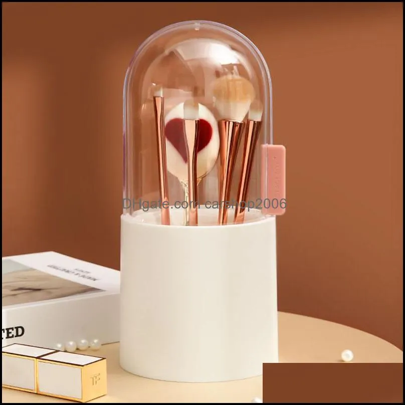 Lovely Style Makeup Brush Bucket With Pearls Cosmetic Tools Holder Dresser Desktop Organizer Dustproof And