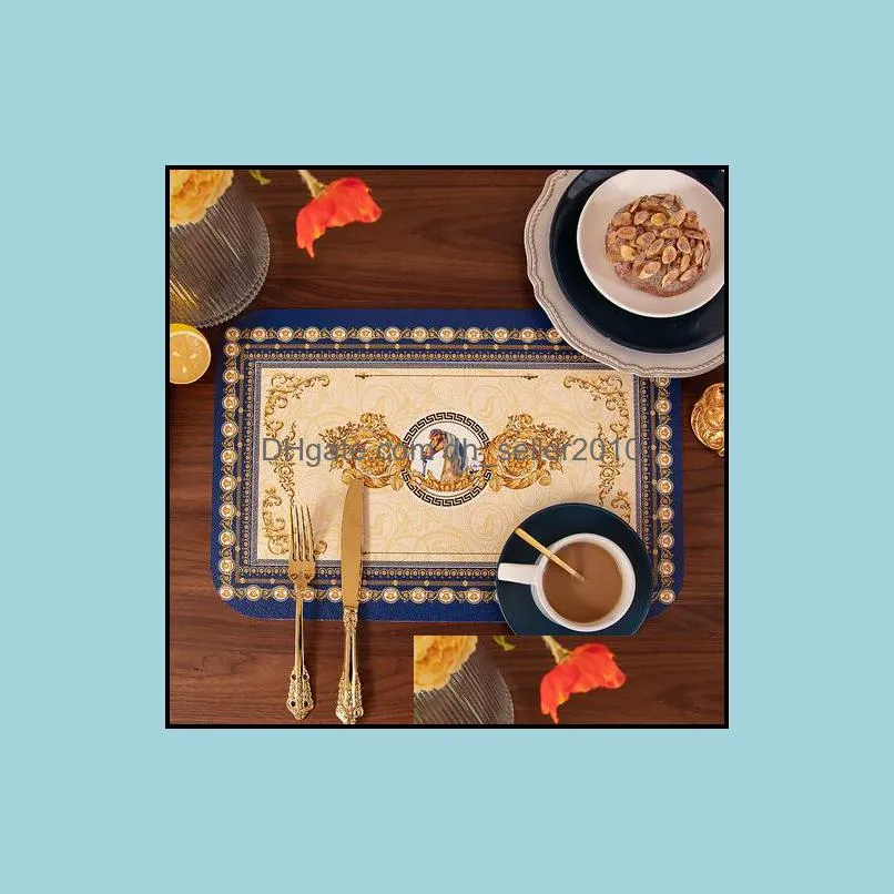 Unique Retro Placemat Waterproof Leather Eco Friendly Animal Print Rectangle Europe Tischset Kitchen Accessories