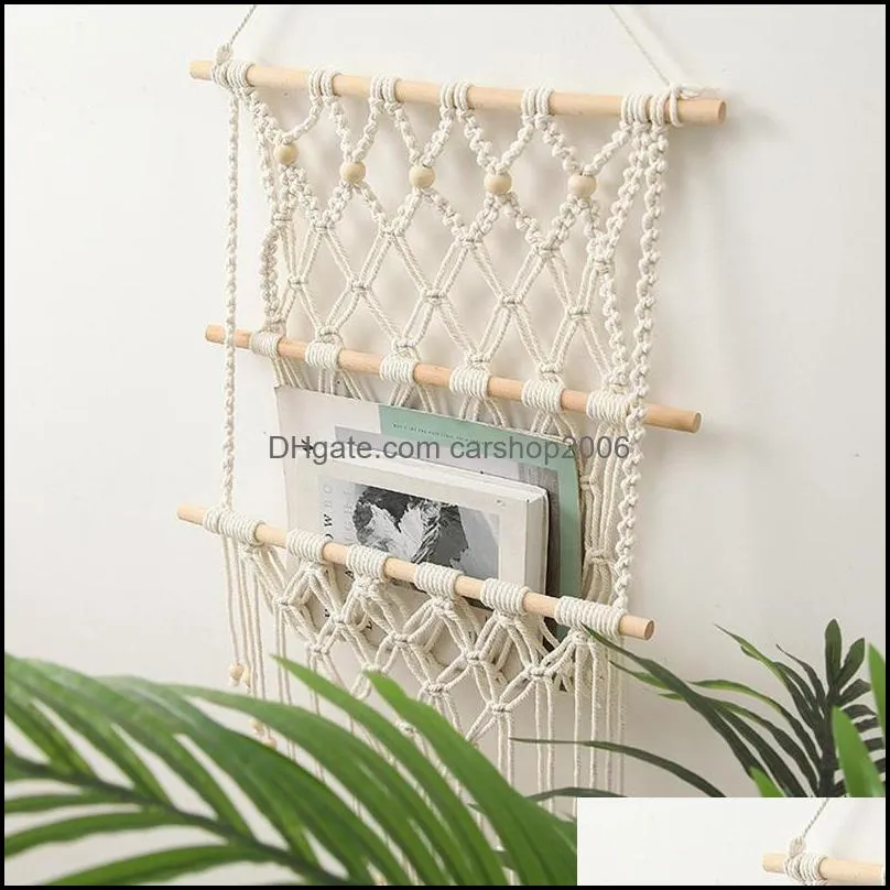 Tapestries Macrame Magazine Holder Hand-Woven Planter Basket Wall Hanging Tapestry Plant Organizer Farmhouse Home Room Decor #W0