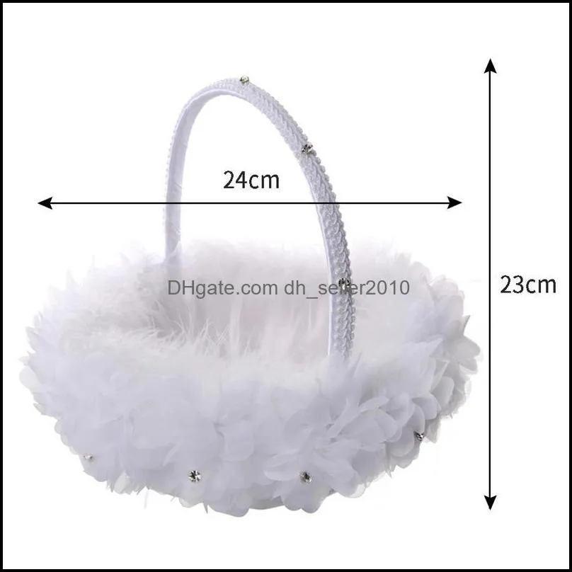 1PCS Cute Handle Flower Girl Basket White Baskets The Fabric Lace For Wedding