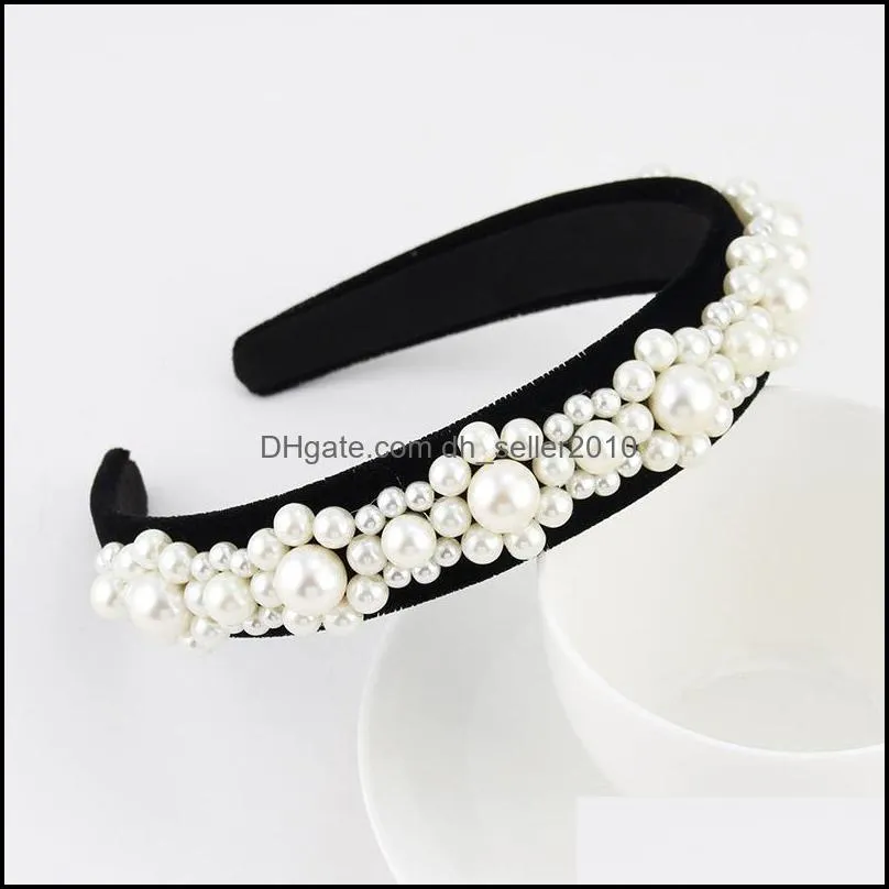 baroque rhinestone crystal hair bands retro pearl headbands velvet wide edge women hair accessories europe america 7 4yc g2b