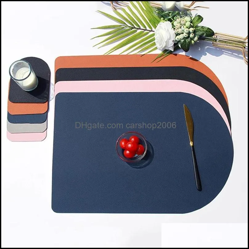 Double Side 2 Color Tableware Pad Placemat PU Leather Table Mat Heat Insulation Non-Slip Bowl Kitchen