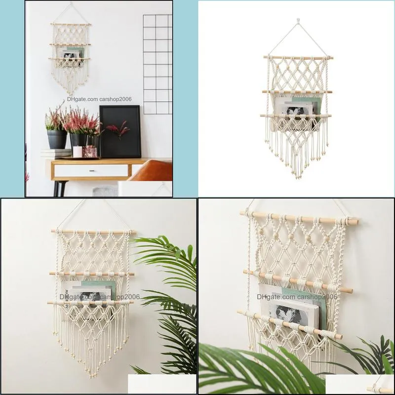 Tapestries Macrame Magazine Holder Hand-Woven Planter Basket Wall Hanging Tapestry Plant Organizer Farmhouse Home Room Decor #W0