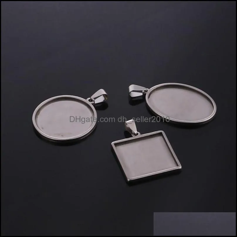 5pcs/lot Stainless Steel Oval Round Square Pendant Cabochon Base Setting Tray Blank 30x40mm Cabochons Jewelry Making Supplies 1513 Q2