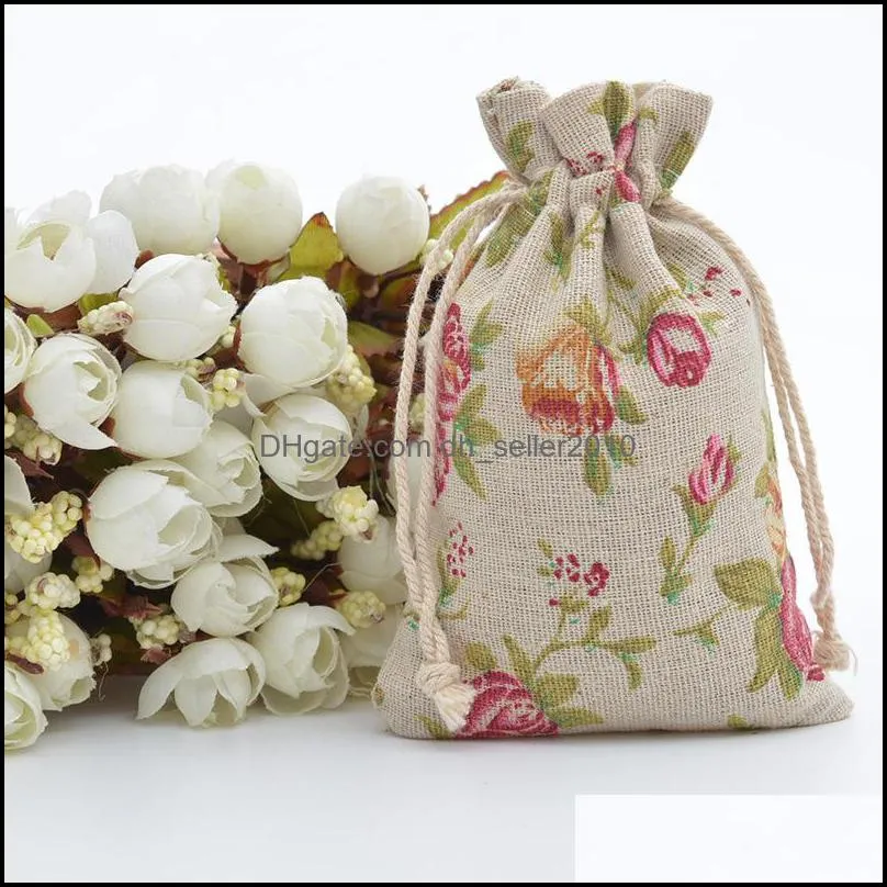 Printing Linen Jewelry Pouches White Daisy Drawstring Packaging Bags Candy Ornaments Storage Bag 10*14cm 0 41yw T2