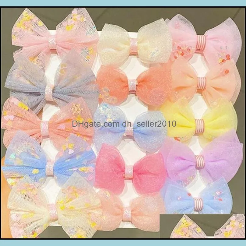 Hair Clips Netting Bow Hairpin Suit Children Fabric Art Hemming Duckbill Side Clip Lovely Girl Yarn Solid Color Hair Accessories 3 9ms